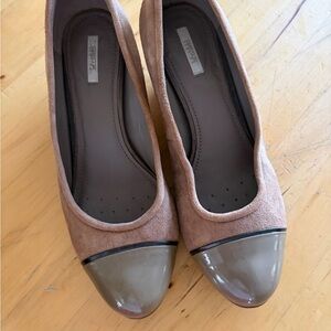 Geox Taupe Suede Wedges with Gloss Taupe Cap